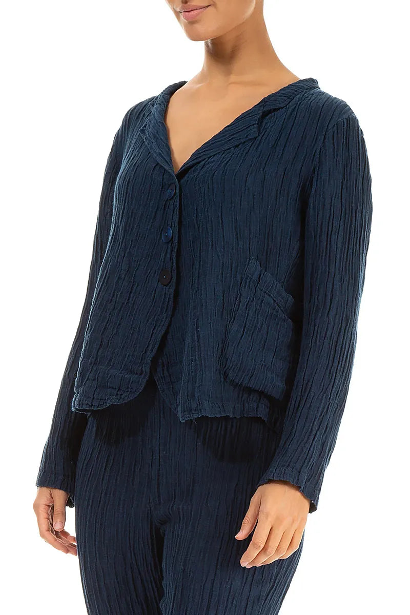 Short Crinkled Navy Silk Jacket 3
