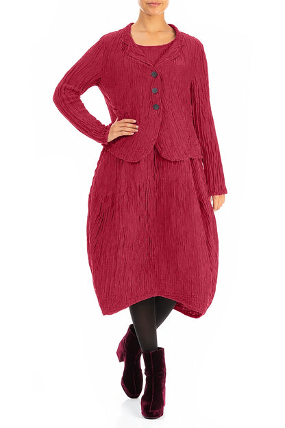Short Crinkled Ruby Silk Linen Jacket