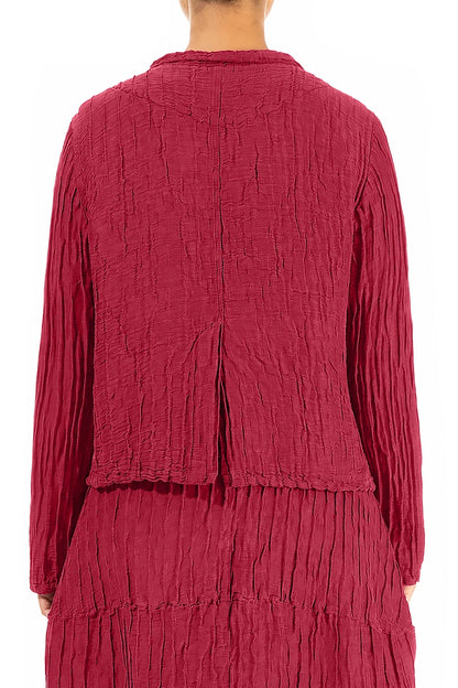 Short Crinkled Ruby Silk Linen Jacket
