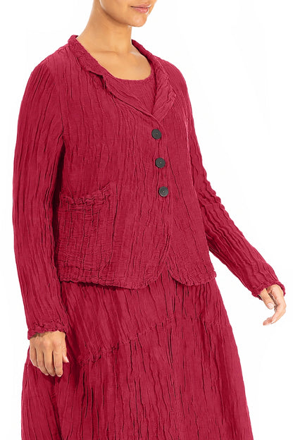 Short Crinkled Ruby Silk Linen Jacket