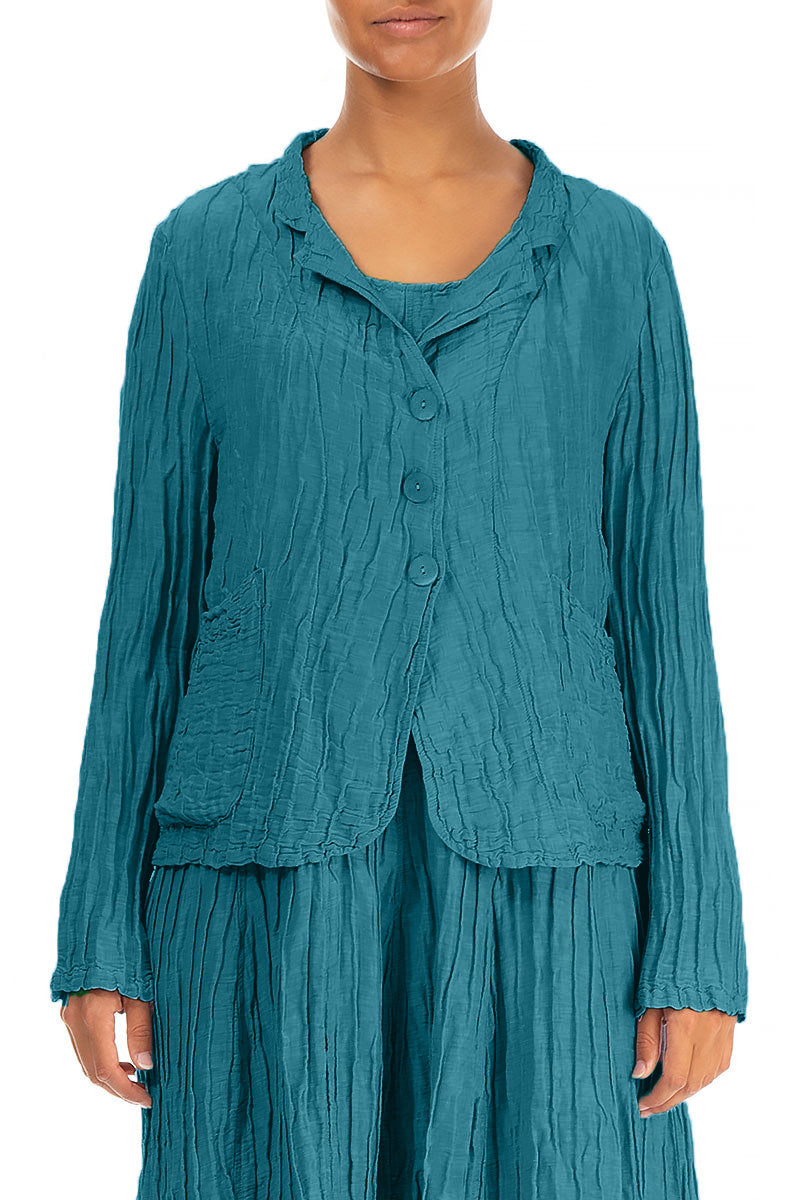 Short Crinkled Turquoise Silk Jacket 1