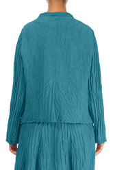 Short Crinkled Turquoise Silk Jacket 2