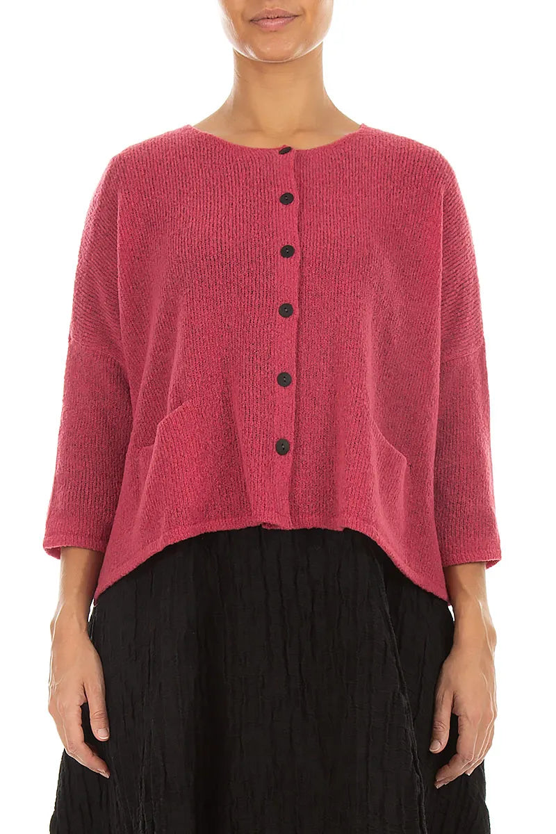 Short Loose Berry Rose Wool Cardigan
