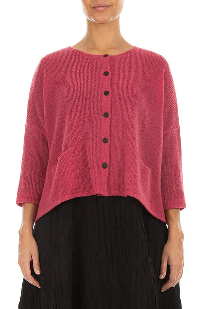 Short Loose Berry Rose Wool Cardigan