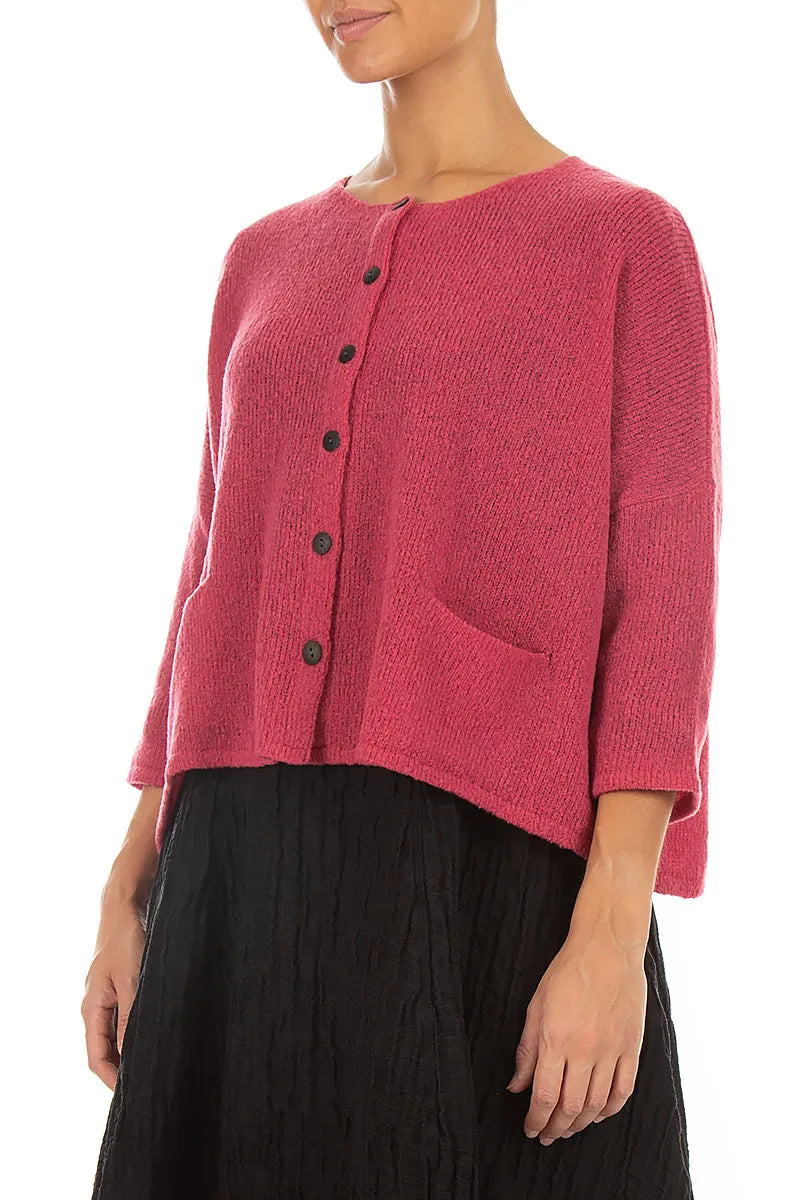 Short Loose Berry Rose Wool Cardigan