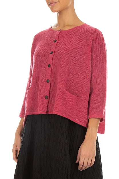 Short Loose Berry Rose Wool Cardigan