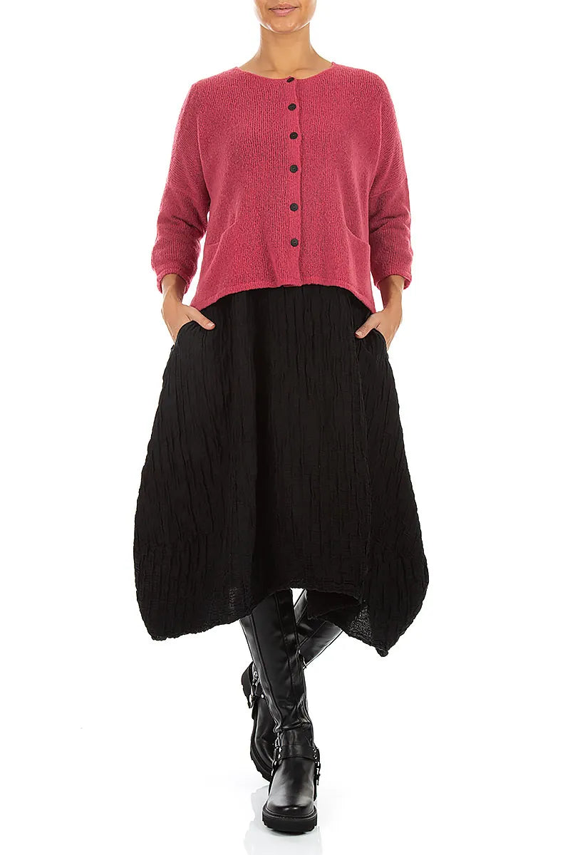 Short Loose Berry Rose Wool Cardigan