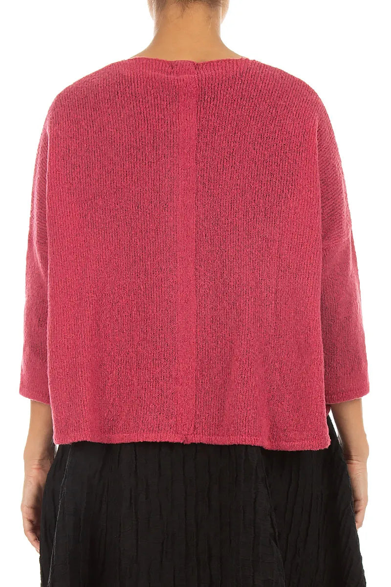 Short Loose Berry Rose Wool Cardigan