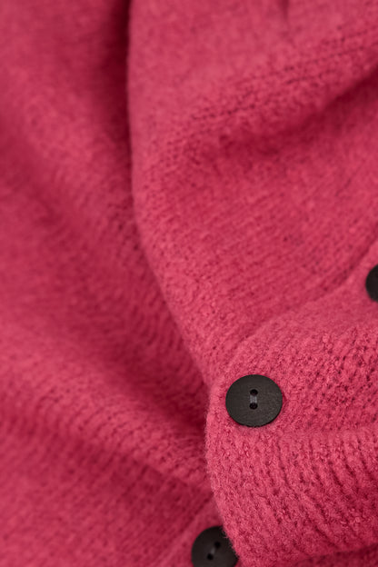 Short Loose Berry Rose Wool Cardigan