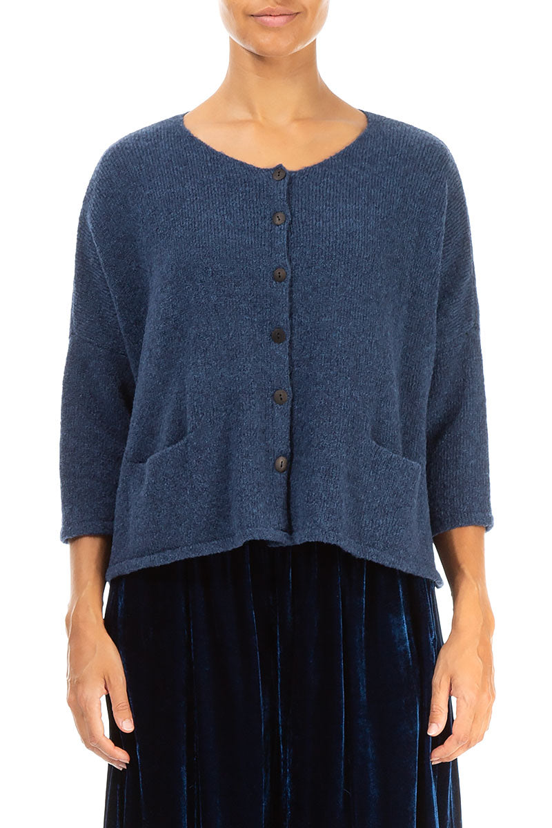 Short Loose Blue Wool Cardigan 1
