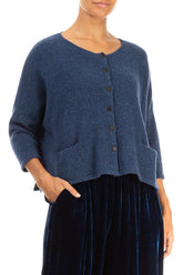 Short Loose Blue Wool Cardigan 3