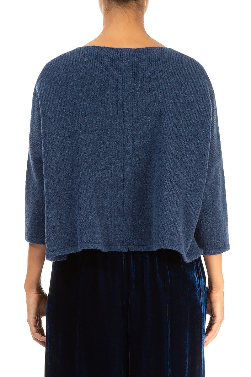 Short Loose Blue Wool Cardigan 2