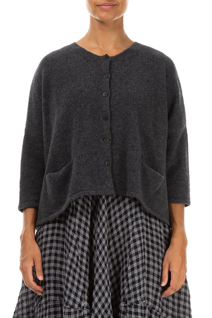 Short Loose Dark Grey Wool Cardigan 1