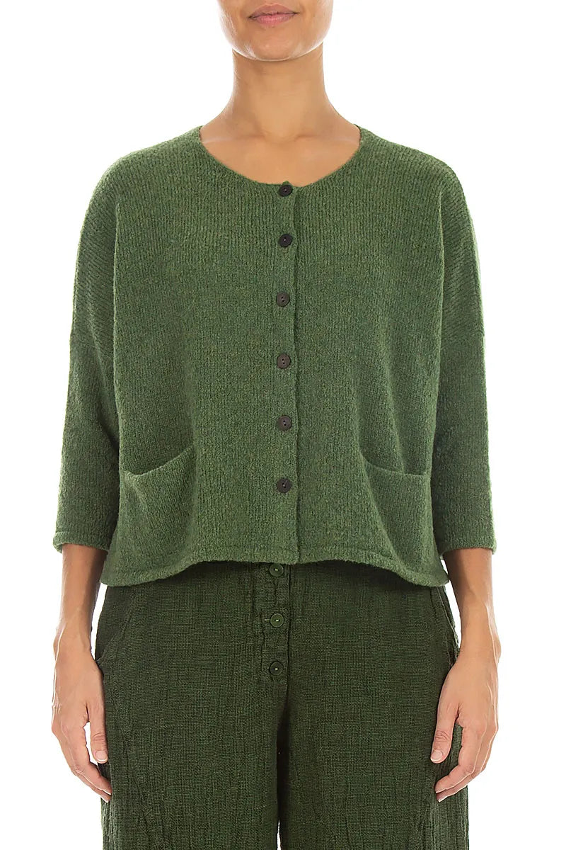 Short Loose Dark Sage Wool Cardigan