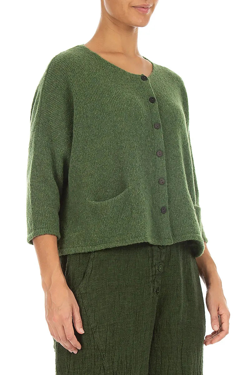 Short Loose Dark Sage Wool Cardigan
