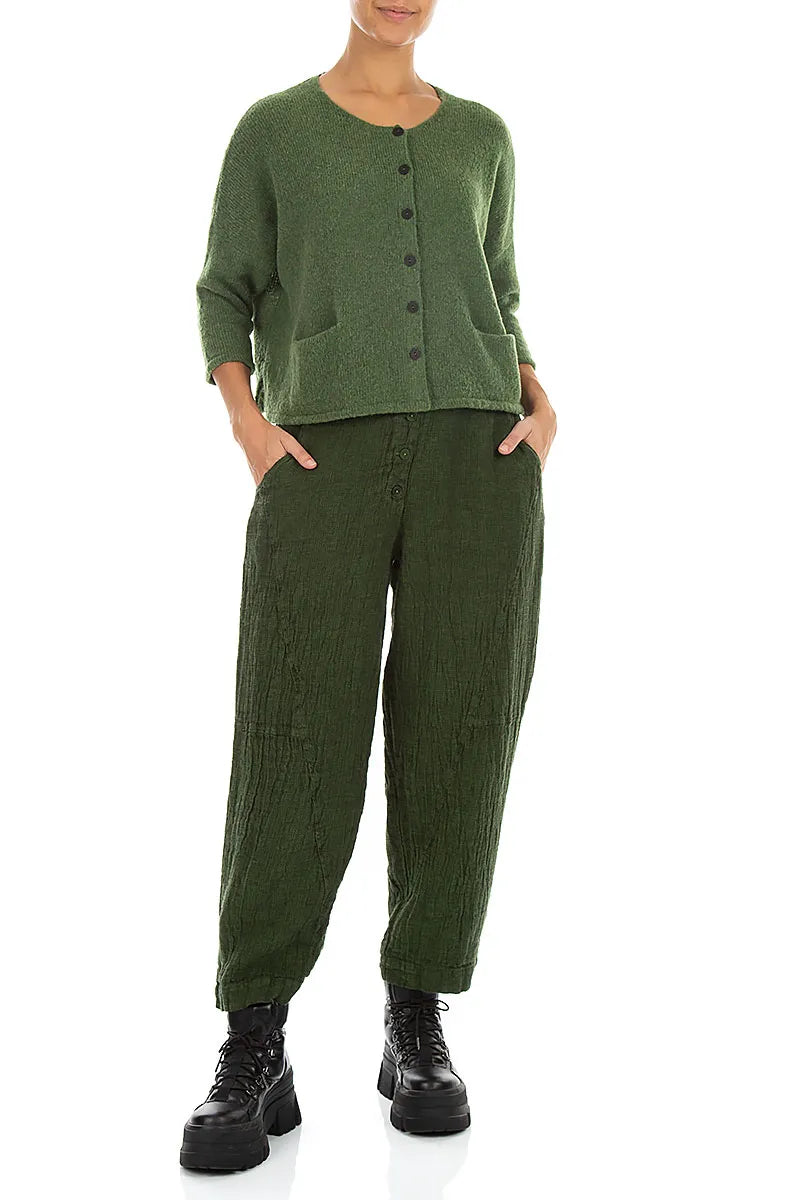 Short Loose Dark Sage Wool Cardigan