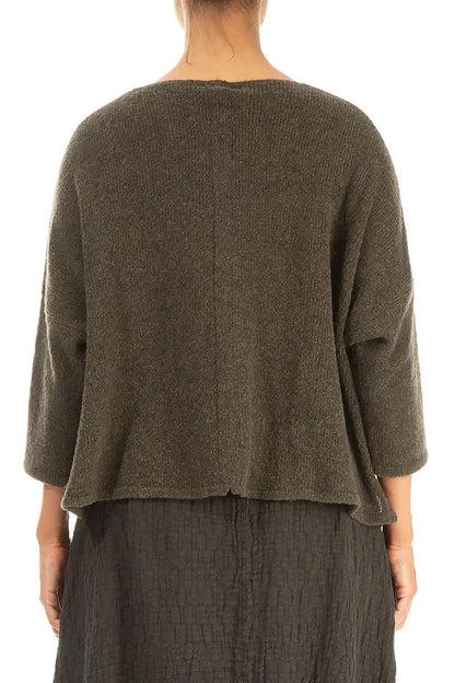 Short Loose Khaki Wool Cardigan 2