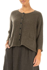 Short Loose Khaki Wool Cardigan 3