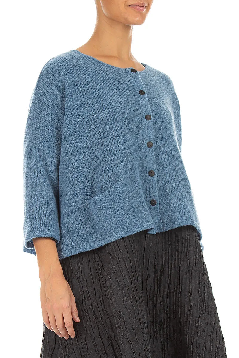 Short Loose Petrol Blue Wool Cardigan 3