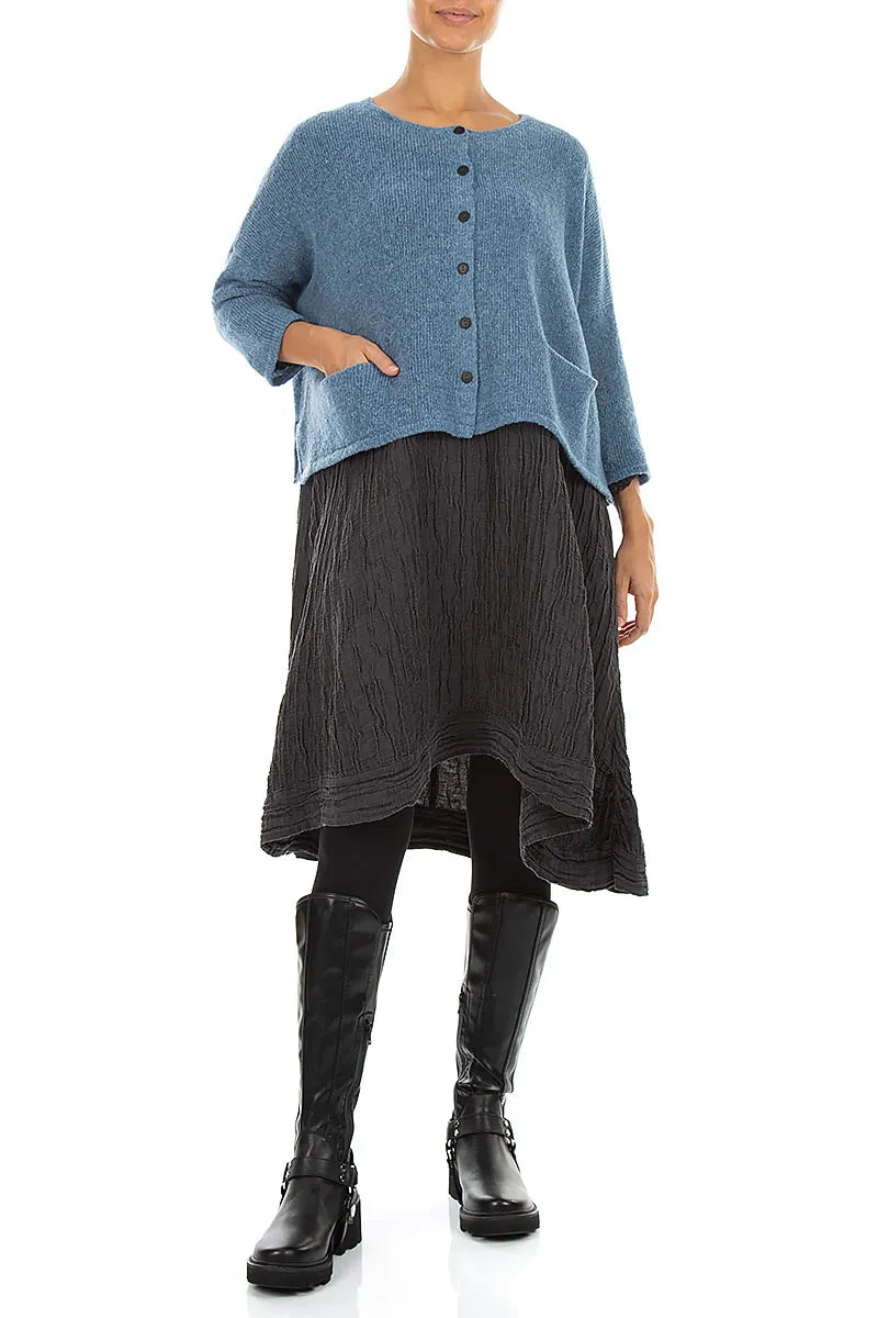 Short Loose Petrol Blue Wool Cardigan 4