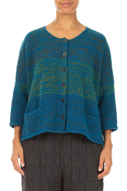 Loose Teal Mélange Wool Cardigan