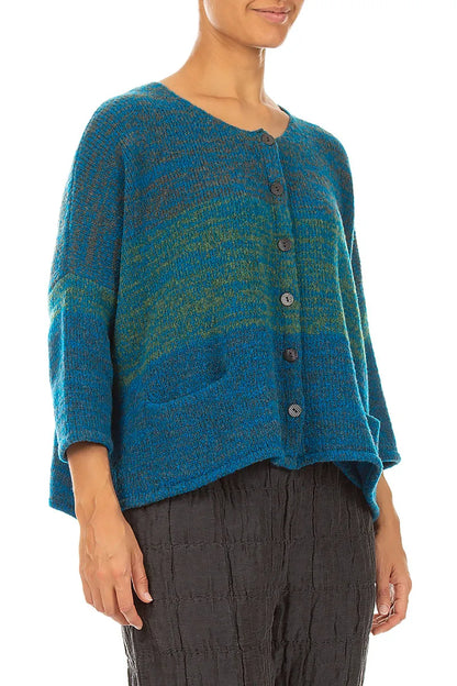Loose Teal Mélange Wool Cardigan