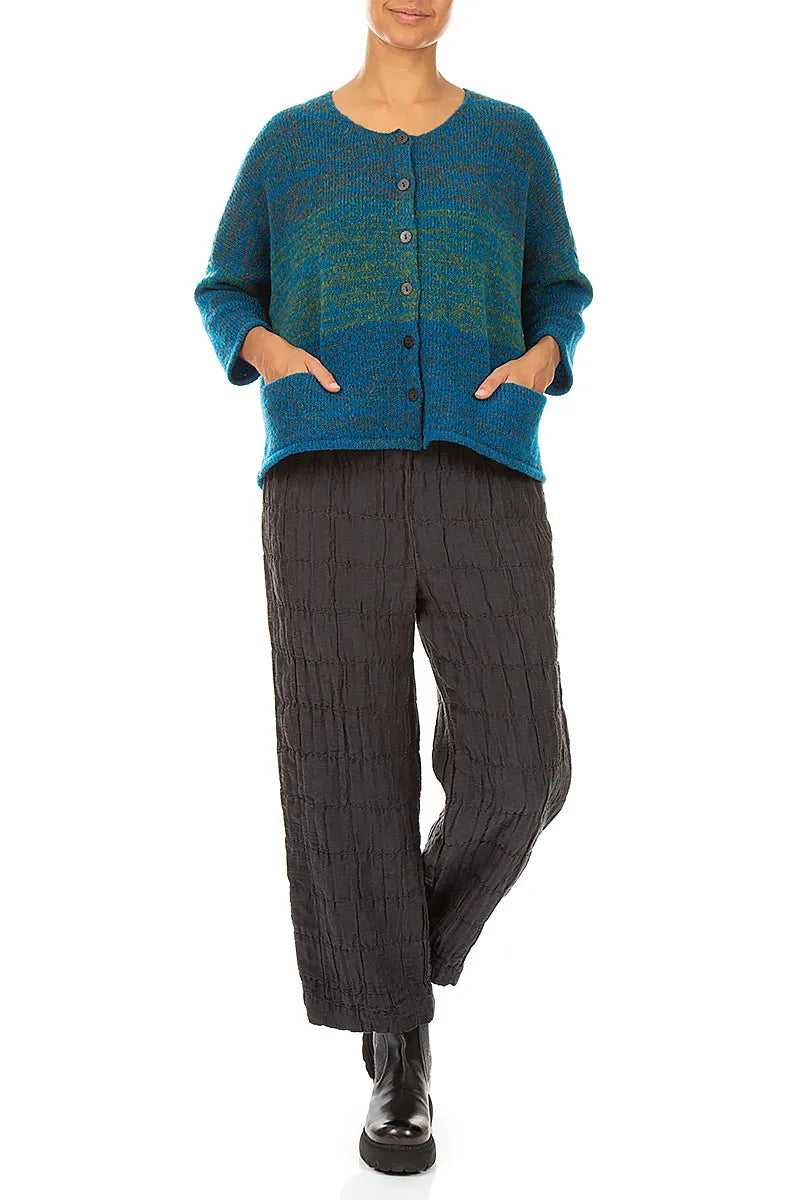 Loose Teal Mélange Wool Cardigan 5