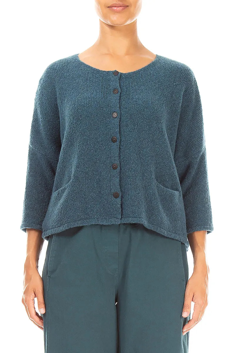 Short Loose Teal Wool Cardigan