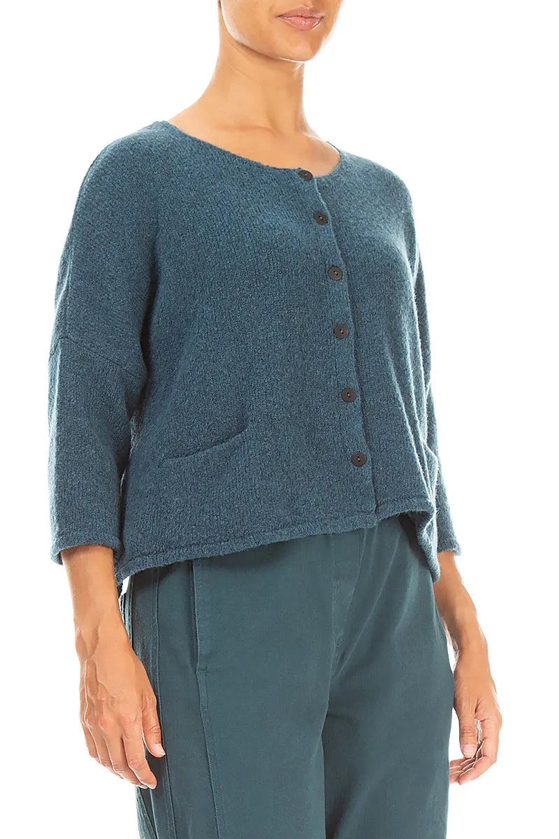 Short Loose Teal Wool Cardigan 3