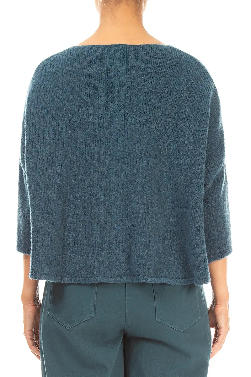 Short Loose Teal Wool Cardigan