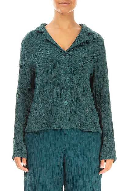 Short Peacock Textured Silk Linen Jacket