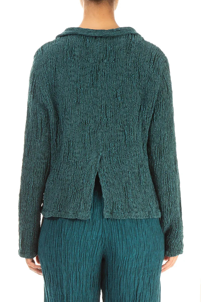 Short Peacock Textured Silk Linen Jacket