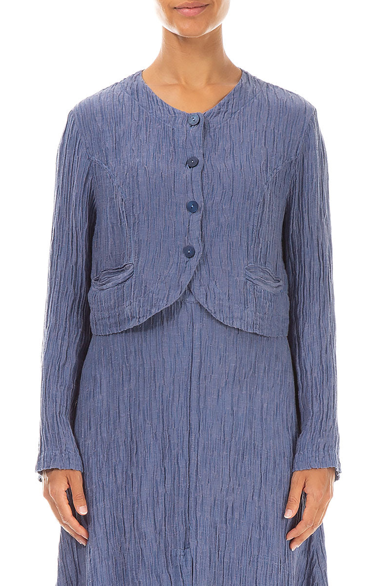 Short Rounded Crinkled Blue Nova Silk Jacket 1