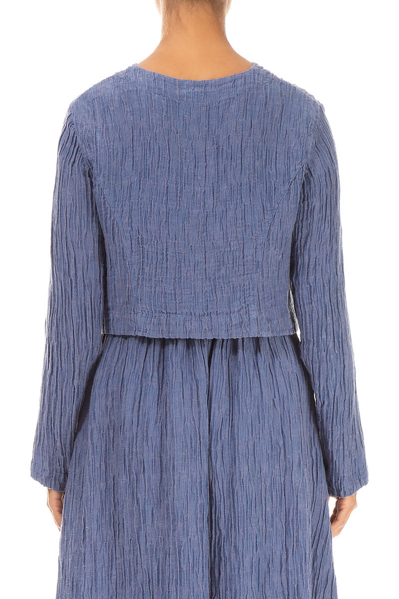 Short Rounded Crinkled Blue Nova Silk Jacket 2
