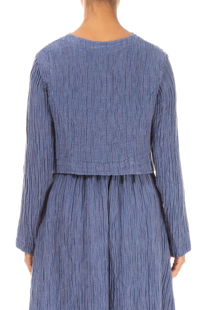 Short Rounded Crinkled Blue Nova Silk Jacket 2