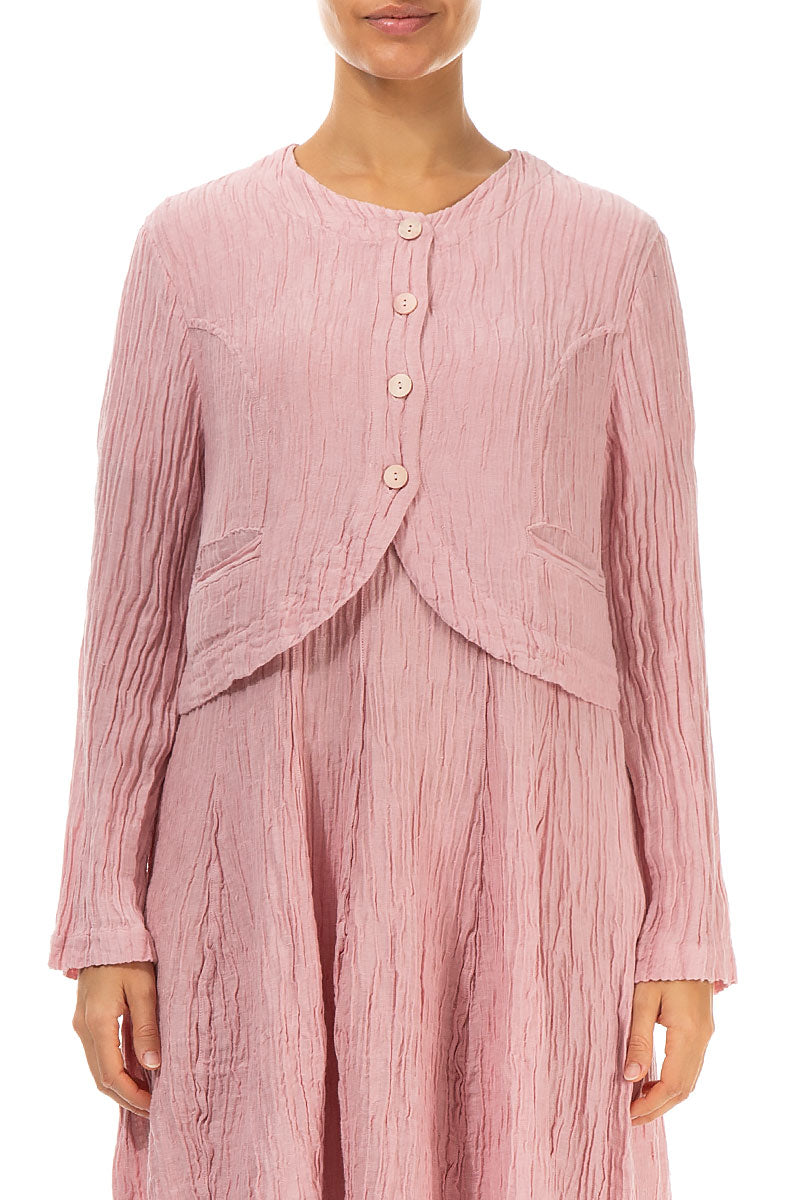 Short Rounded Crinkled Powder Pink Silk Jacket 1
