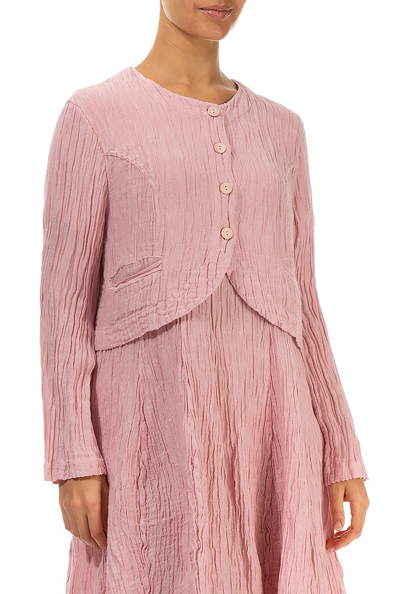 Short Rounded Crinkled Powder Pink Silk Jacket 3