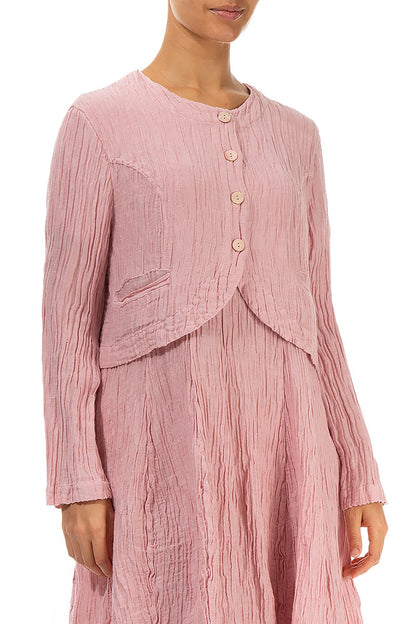 Short Rounded Crinkled Powder Pink Silk Jacket 3