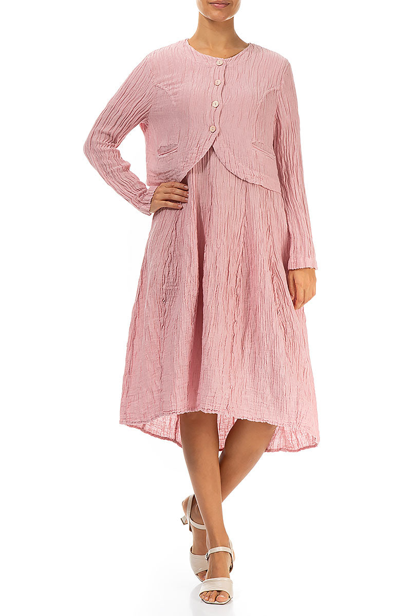 Short Rounded Crinkled Powder Pink Silk Jacket 4