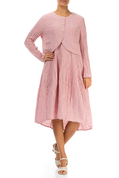 Short Rounded Crinkled Powder Pink Silk Jacket 4