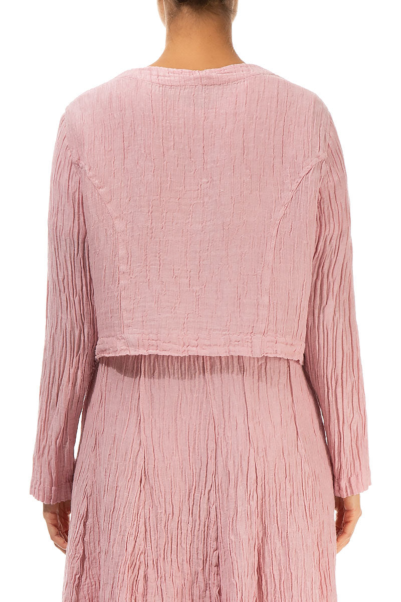 Short Rounded Crinkled Powder Pink Silk Jacket 2