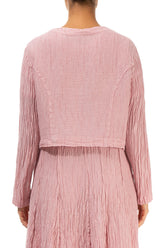 Short Rounded Crinkled Powder Pink Silk Jacket 2