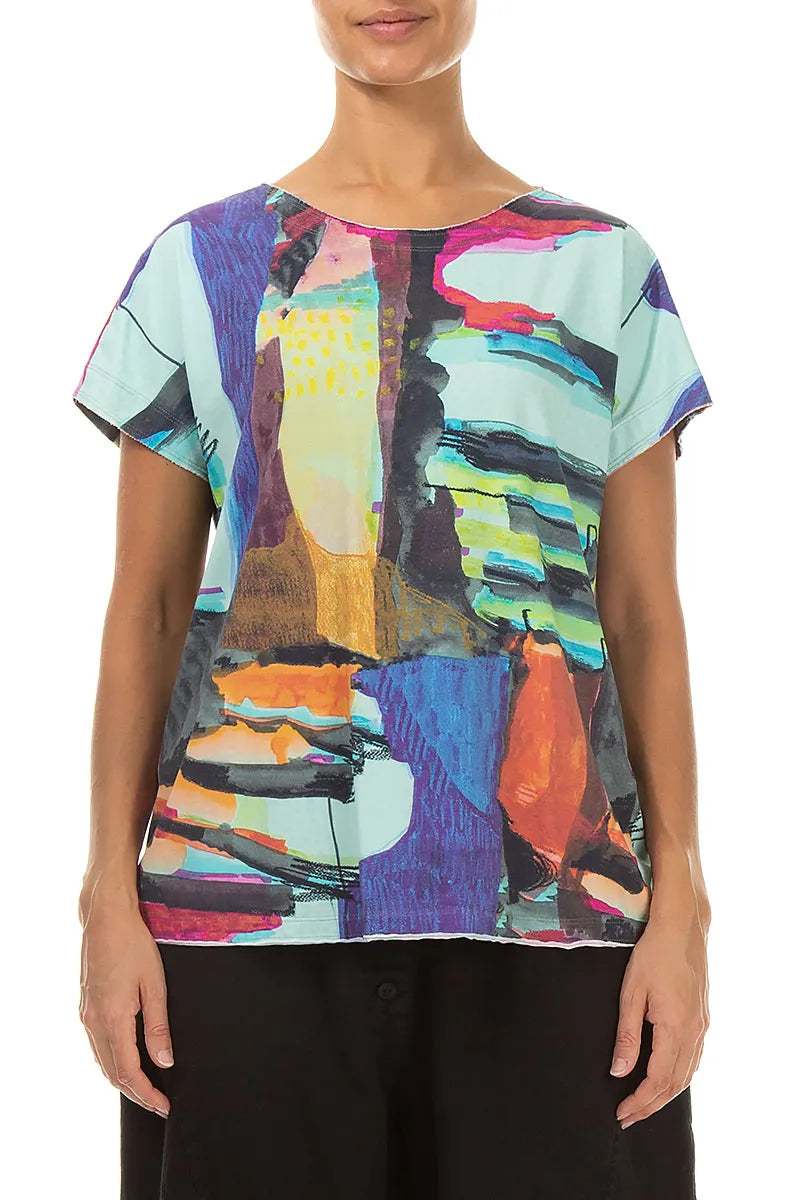 Short Sleeves Abstract Cotton Top 1