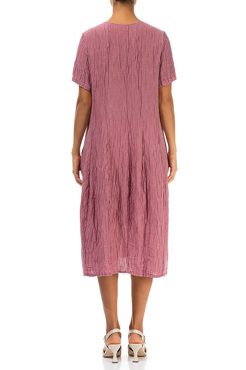 Short Sleeves Balloon Crinkled Mauve Taupe Silk Dress 2