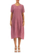 Short Sleeves Balloon Crinkled Mauve Taupe Silk Dress 1