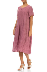 Short Sleeves Balloon Crinkled Mauve Taupe Silk Dress 3