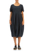 Short Sleeves Balloon Graphite Linen Dress 1