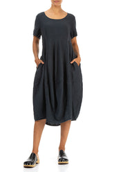 Short Sleeves Balloon Graphite Linen Dress 4
