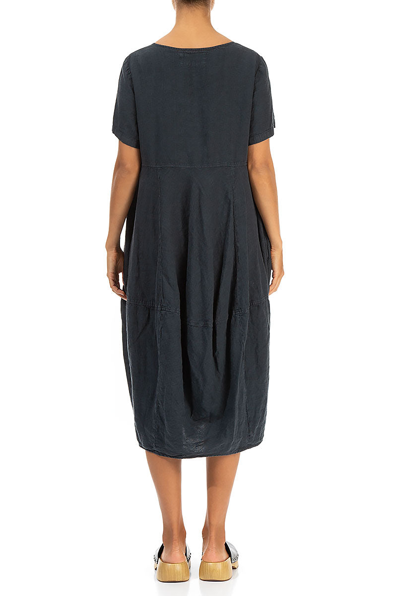 Short Sleeves Balloon Graphite Linen Dress 2
