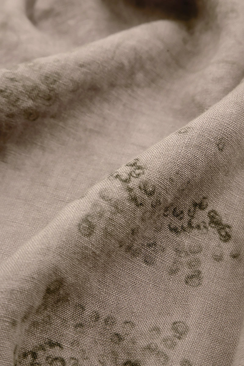 Short Sleeves Beige Blossom Linen Dress 5
